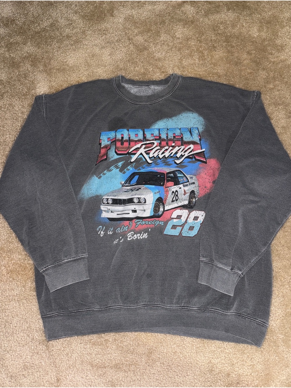 PacSun Foreign Racing BMW E30 Graphic Crewneck Sweatshirt Mineral Wash L